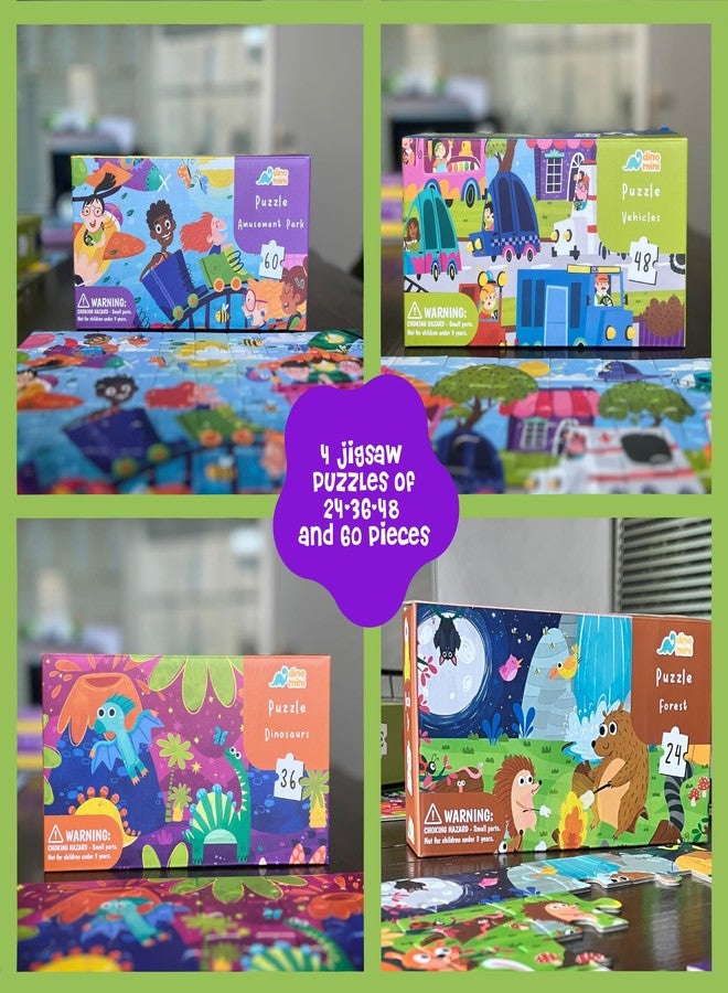 DINO MINI Dinomini Floor Puzzles for Toddlers 4-in-1 Value Pack - 4 x Puzzles for Toddlers 2-4 - 24, 36, 48 & 60 Pieces - Preschool Learning Activities - Learning & Educational Toys - Image 2
