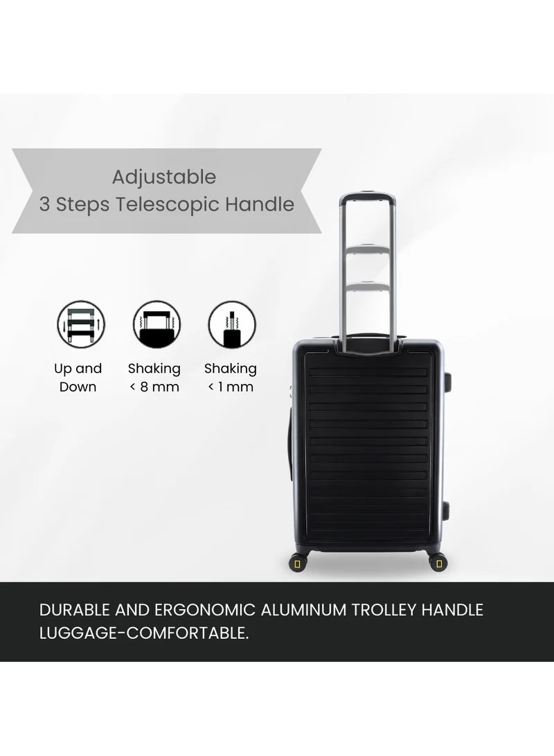 NATIONAL GEOGRAPHIC National Geographic Cruise 100% PC Hardshell Suitcase Set, Durable Lightweight  TSA Combination Lock Travel Luggage, 4 Quite Spinner Wheel, 3pcs Trolley Bag (20+24+28 Inch) Black.