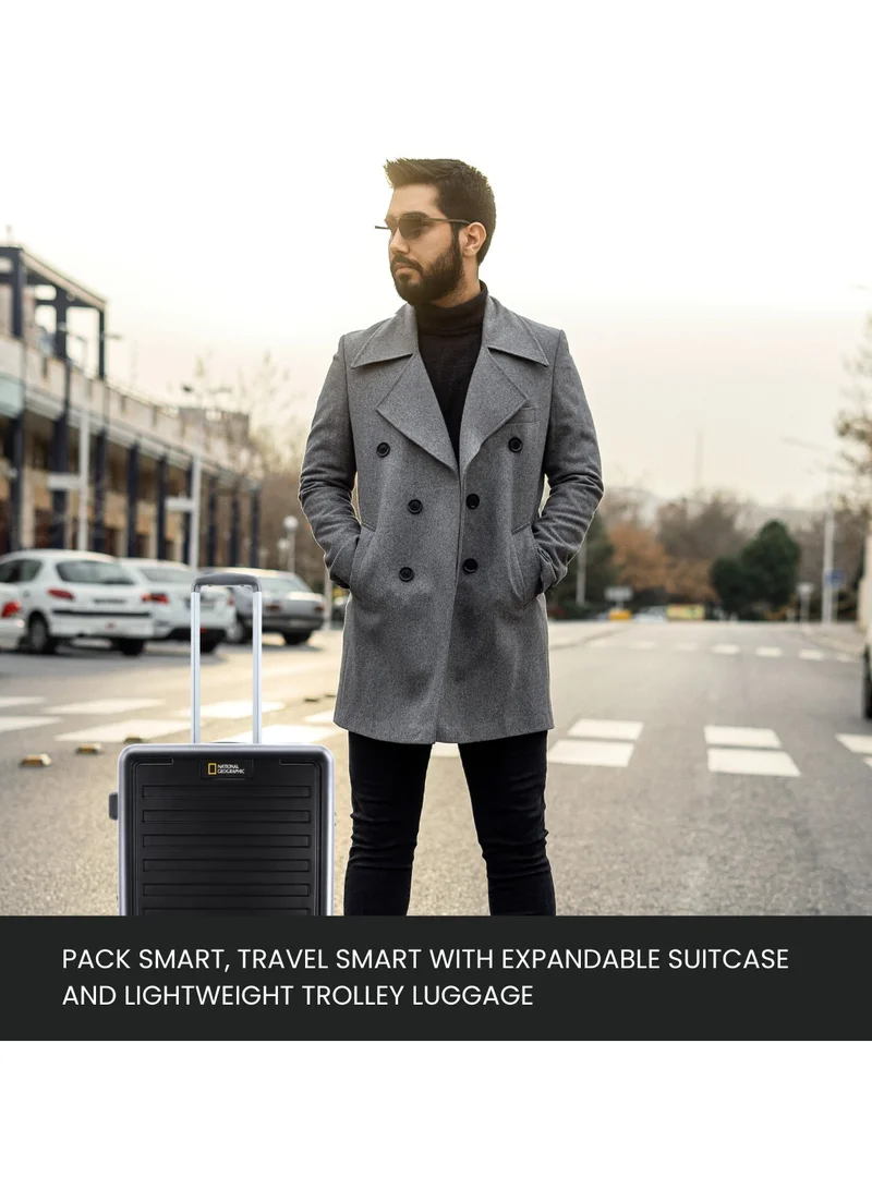 NATIONAL GEOGRAPHIC National Geographic Cruise 100% PC Hardshell Suitcase Set, Durable Lightweight  TSA Combination Lock Travel Luggage, 4 Quite Spinner Wheel, 3pcs Trolley Bag (20+24+28 Inch) Black.
