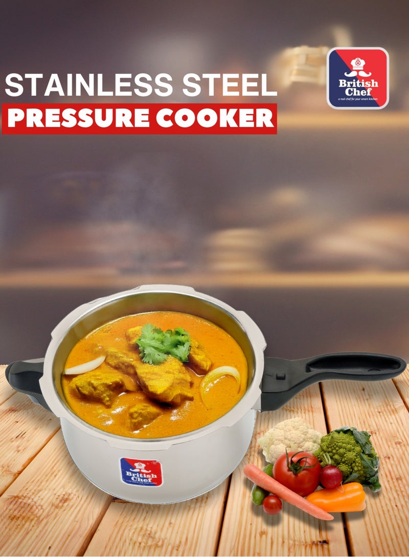 British Chef 3Liters Stainless Steel Pressure Cooker | Induction & Gas Stove Compatible | Safety Lock System | Heat-Resistant Handles | Durable & Energy Efficient Cooking Pot-BC185 Silver - Image 3