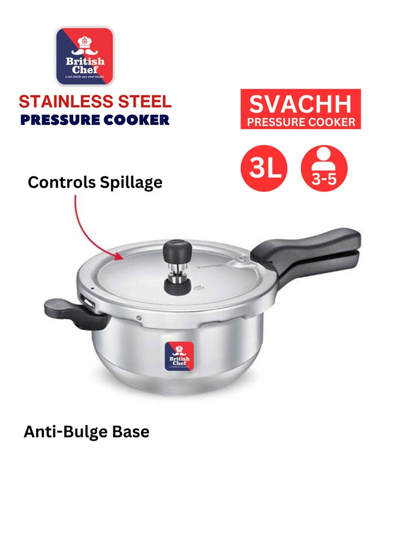 British Chef 3Liters Stainless Steel Pressure Cooker | Induction & Gas Stove Compatible | Safety Lock System | Heat-Resistant Handles | Durable & Energy Efficient Cooking Pot-BC185 Silver - Image 5