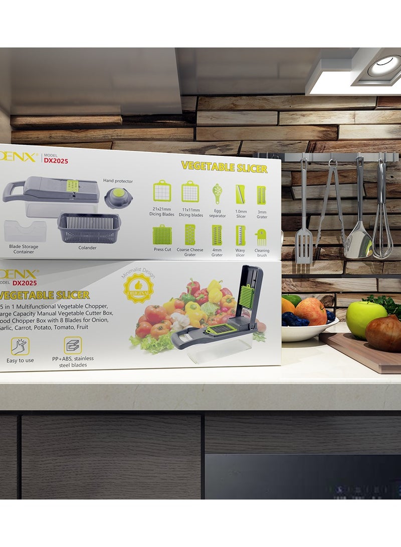 أداك قطاعة خضروات، قطاعة بصل احترافية، 14 في 1 قطاعة طعام متعددة الوظائف، قطاعة خضروات للمطبخ، قطاعة خضروات مع 8 شفرات، قطاعة جزر وثوم مع حاوية (رمادي)... - Image 2