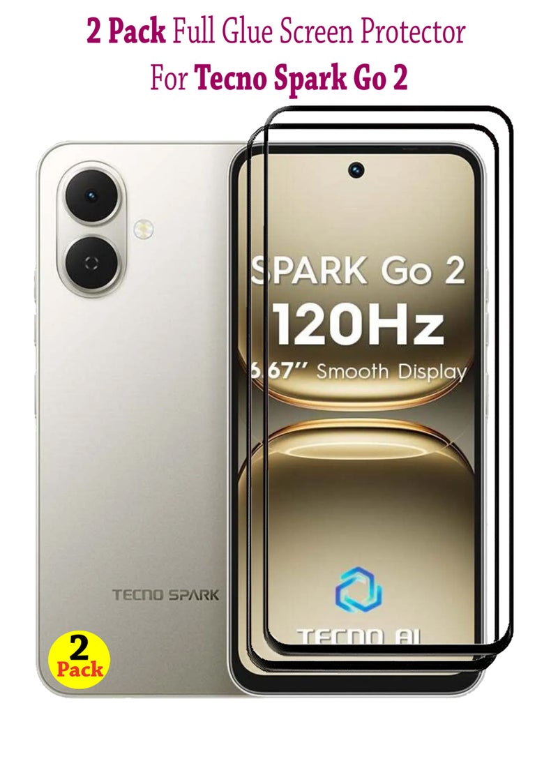 2 Pack Tecno Spark Go 2 Screen Protector | Tempered Glass Compatible with Tecno Spark Go 2| Screen Protector Full HD Quality Tempered Glass Anti-Scratch Edge to Edge Coverage with Easy Installation Kit - Black  - Image 1