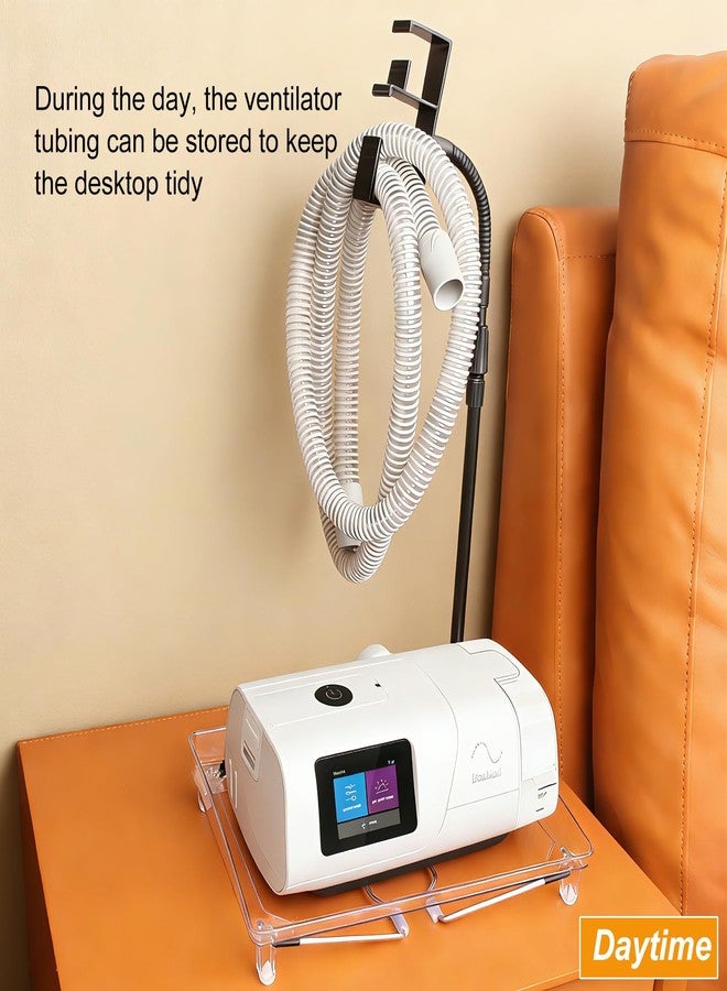حامل خرطوم جهاز التنفس CPAP ومنظم جانبي للسرير - حامل CPAP لا يُتلف الجدران، مزود بخطاف قابل للسحب وصينية واقية، وعلاقة لقناع/أنبوب جهاز التنفس CPAP، ومساحة تخزين لملحقات جهاز التنفس CPAP، ويحافظ على نظافة الجانب بجانب السرير - Image 2