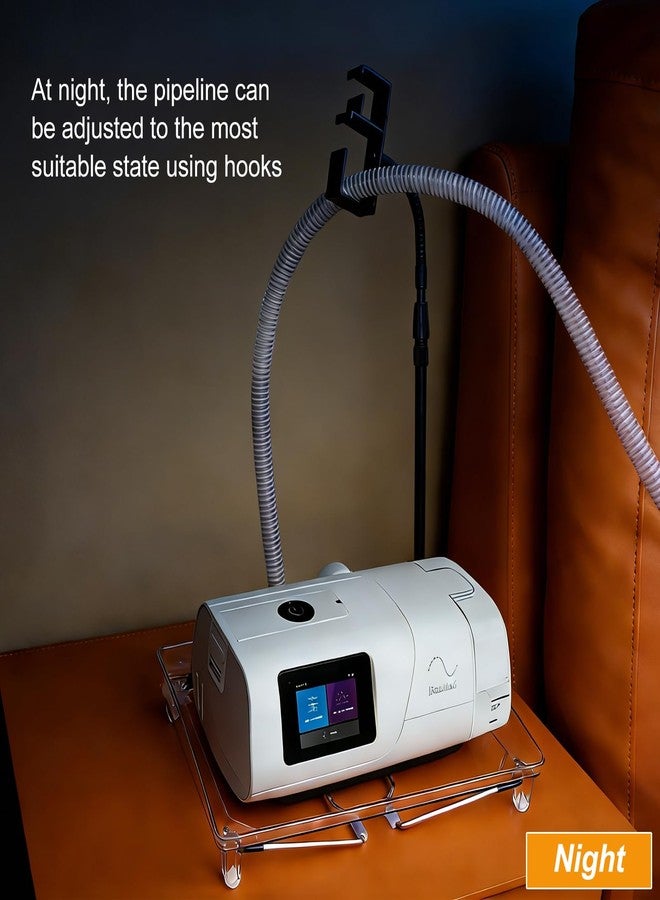 حامل خرطوم جهاز التنفس CPAP ومنظم جانبي للسرير - حامل CPAP لا يُتلف الجدران، مزود بخطاف قابل للسحب وصينية واقية، وعلاقة لقناع/أنبوب جهاز التنفس CPAP، ومساحة تخزين لملحقات جهاز التنفس CPAP، ويحافظ على نظافة الجانب بجانب السرير - Image 3