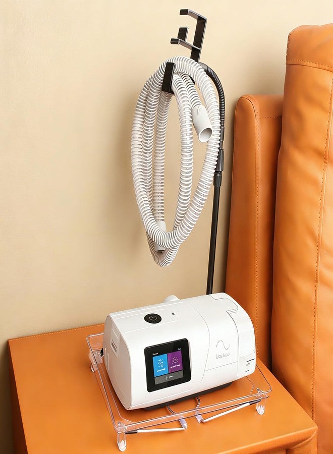 حامل خرطوم جهاز التنفس CPAP ومنظم جانبي للسرير - حامل CPAP لا يُتلف الجدران، مزود بخطاف قابل للسحب وصينية واقية، وعلاقة لقناع/أنبوب جهاز التنفس CPAP، ومساحة تخزين لملحقات جهاز التنفس CPAP، ويحافظ على نظافة الجانب بجانب السرير - Image 1