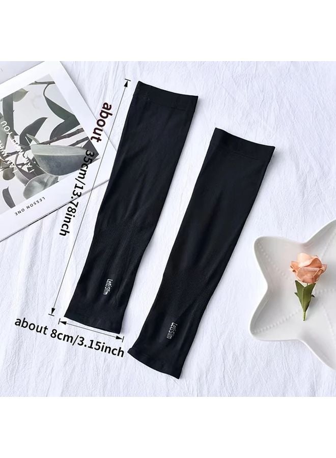 Unisex Cooling Sun Protection Arm Sleeve UV Resistant Black - Image 3