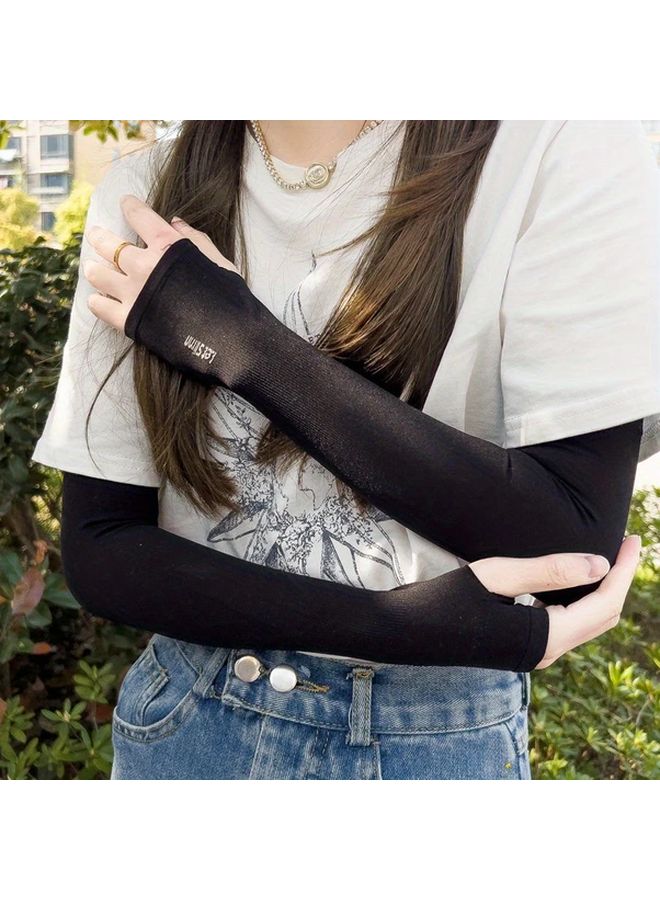 Unisex Cooling Sun Protection Arm Sleeve UV Resistant Black - Image 4