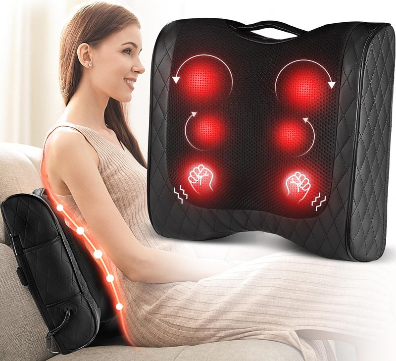 Boriwat Back Massager with Heat Percussion Shiatsu 2in1 Massager for Lower Back Pain Relief 3D Deep Tissue Kneading Massage Pillow for Back Waist Leg Foot Relax Gifts for Women Men - Image 3