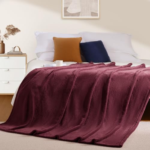 BEAUTEX Fleece Throw Blanket for Couch Sofa or Bed Throw Size, Soft Fuzzy Plush Blanket, Luxury Flannel Lap Blanket, Super Cozy and Comfy for All Seasons (Wine, 50" x 60") - Image 3