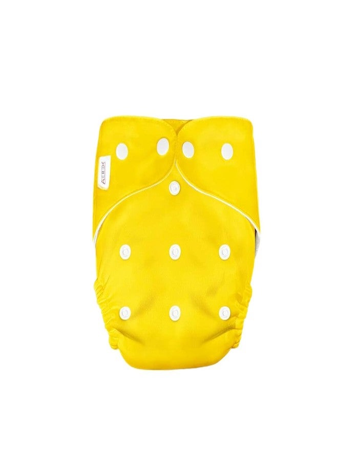 AEREX Premium Reusable Baby Cotton 2 Cloth Diapers For 0 to 3 Years With 4 Insert Pads Leak Proof Washable Diapers For New Born Babies Adjustable Pocket Cloth Diaper Nappies (Green & Yellow) - Image 3