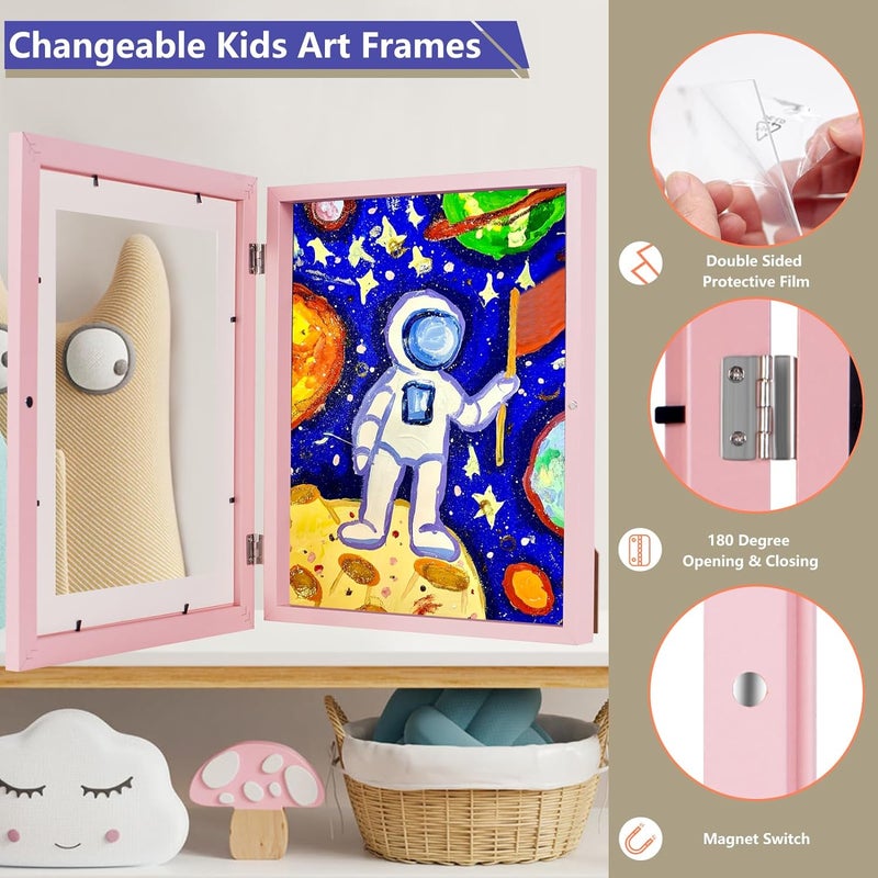 [2-Pack] Kids Art Frames, 8.5x11 Front Opening Kids Artwork Frames Changeable, White Artwork Display Storage Frame for Wall, Holds 50 Pcs, for 3D Picture, Crafts, Children Drawing - Image 2