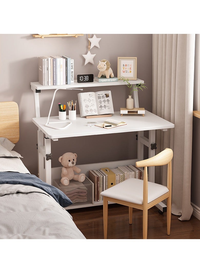 VUCATIN Mobile Computer Desk with Storage Shelf & Bookshelf 80x40cm Rolling Desk for Office Home and Study Height-Adjustable Desk (White) - Image 1
