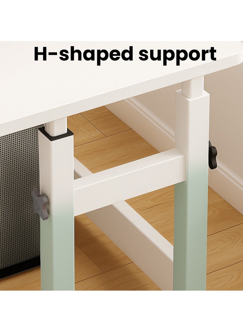 VUCATIN Mobile Computer Desk with Storage Shelf & Bookshelf 80x40cm Rolling Desk for Office Home and Study Height-Adjustable Desk (White) - Image 3