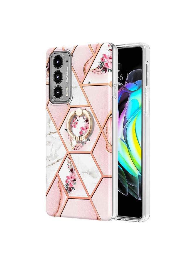 S-TOP Case For Motorola Edge 20 Splicing Marble Flower Pattern TPU Ring Holder Case - Image 1