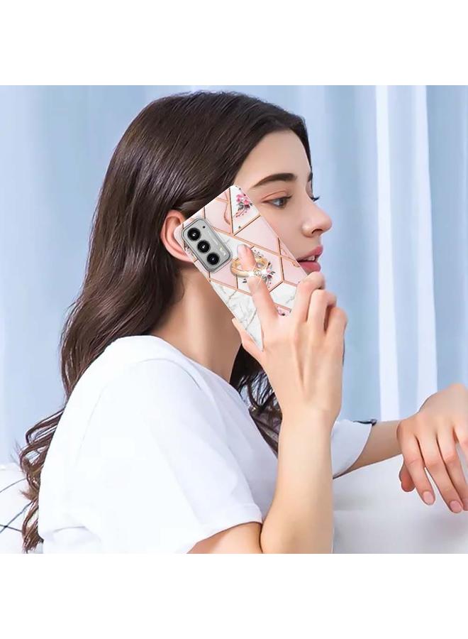 S-TOP Case For Motorola Edge 20 Splicing Marble Flower Pattern TPU Ring Holder Case - Image 4