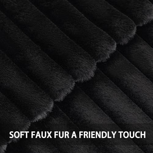 Aegero Pack of 2 Faux Fur Christmas Throw Pillow Covers 18x18 Inch Soft Plush Striped Neutral Couch Pillow Cover with Velvet Back Modern Home Decor for Sofa Living Room Couch Bed Black - Image 3