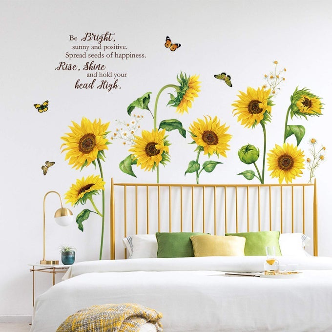 SUNFLOWER WALL DECALS GARDEN FLOWERS BUTTERFLY WALL STICKERS BEDROOM LIVING ROOM TV WALL ART DECOR