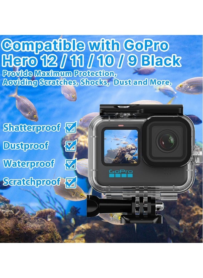 توبليو - حافظة مقاومة للماء لكاميرا GoPro Hero 12 11 10 9 Black، غلاف غوص تحت الماء حتى 60 متر مع ملحقات حامل لكاميرا Go Pro Hero12 Hero11 Hero10 Hero9. - Image 1