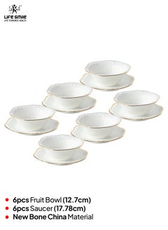 Life Smile LIFE SMILE 6-Piece Bowl and Saucer Set, White & Gold, Serving Bowls for Soup, Dessert, Appetizer, Snack, Dinnerware  - Image 2