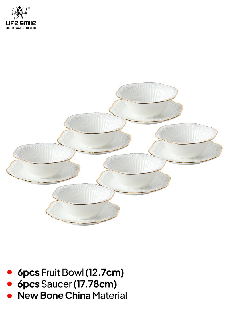 Life Smile LIFE SMILE 6-Piece Bowl and Saucer Set, White & Gold, Serving Bowls for Soup, Dessert, Appetizer, Snack, Dinnerware  - Image 2