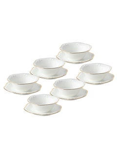 Life Smile LIFE SMILE 6-Piece Bowl and Saucer Set, White & Gold, Serving Bowls for Soup, Dessert, Appetizer, Snack, Dinnerware  - Image 1