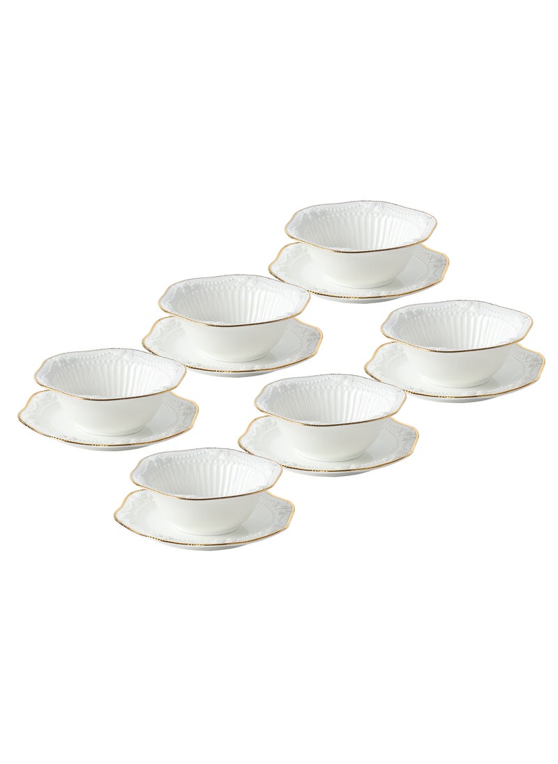 Life Smile LIFE SMILE 6-Piece Bowl and Saucer Set, White & Gold, Serving Bowls for Soup, Dessert, Appetizer, Snack, Dinnerware  - Image 1