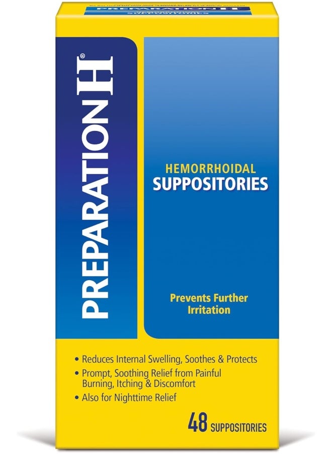 Preparation H PREPARATION H Hemorrhoid Symptom Treatment Suppositories, Burning, Itching and Discomfort Relief (48 Count)  - Image 1