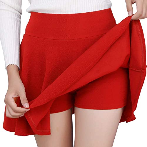 Mehrang Girl's/Women's Classic Stretchy All Time Trendy Skater Skirt with Attached Inner Shorts and Flared Inskirt (30, RED) - Image 1