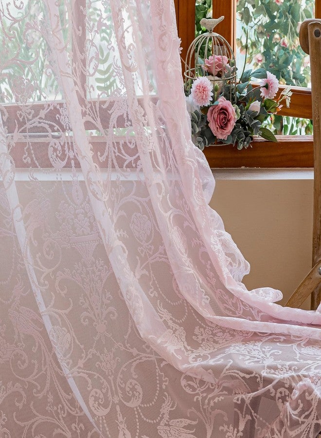 TUDECO Light Pink Sheer Curtains Romantic Floral Branches for Bedroom Set of 2 Shabby Chic Room Decor 55x84 Inch - Image 3