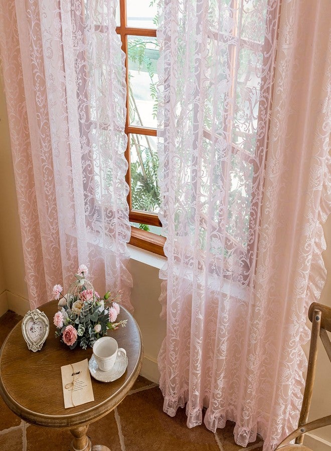 TUDECO Light Pink Sheer Curtains Romantic Floral Branches for Bedroom Set of 2 Shabby Chic Room Decor 55x84 Inch - Image 4
