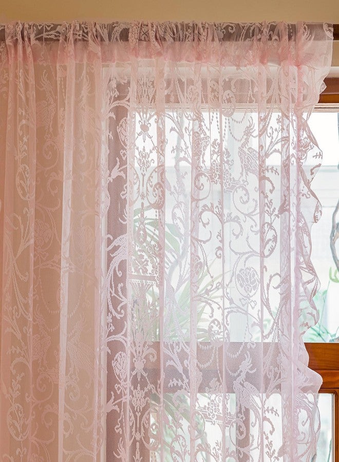TUDECO Light Pink Sheer Curtains Romantic Floral Branches for Bedroom Set of 2 Shabby Chic Room Decor 55x84 Inch - Image 2
