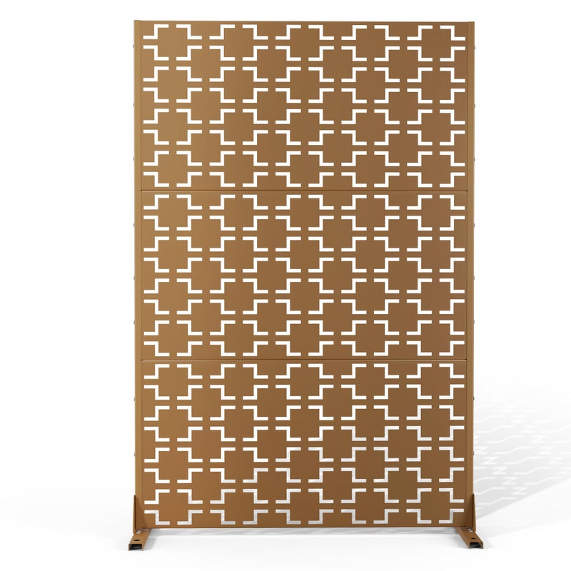Elevens Elevens Metal Privacy Screen Outdoor Patio Screen Panels Freestanding Decorative Screen Set with Stand for Deck Patio Balcony Garden OutdoorIndoor BrownQuadra 