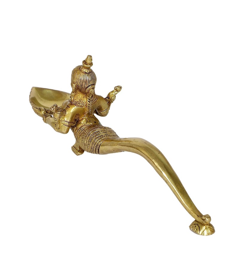 Two Moustaches Mermaid Design Brass Aarti Diya Brass Pooja Spoon Housewarming Gifts Brass Oil Lamp Standard Pack of 1 - Image 4