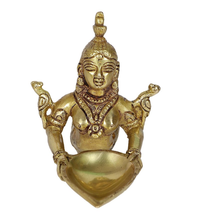 Two Moustaches Mermaid Design Brass Aarti Diya Brass Pooja Spoon Housewarming Gifts Brass Oil Lamp Standard Pack of 1 - Image 5