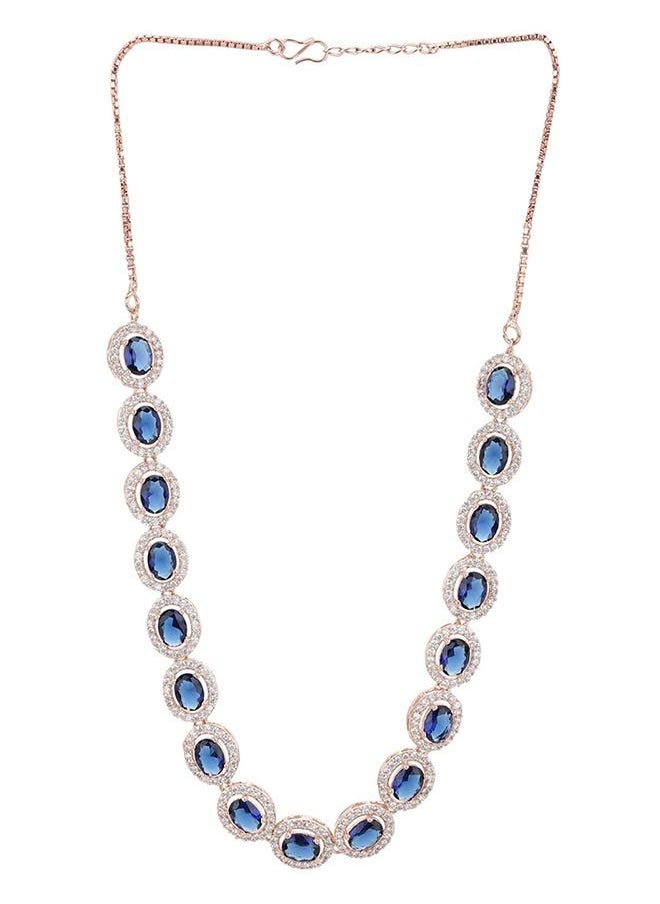 VOYLLA - CZ Rose Gold Plated Pearl Brass Necklace Set with Blue Stone - Image 1