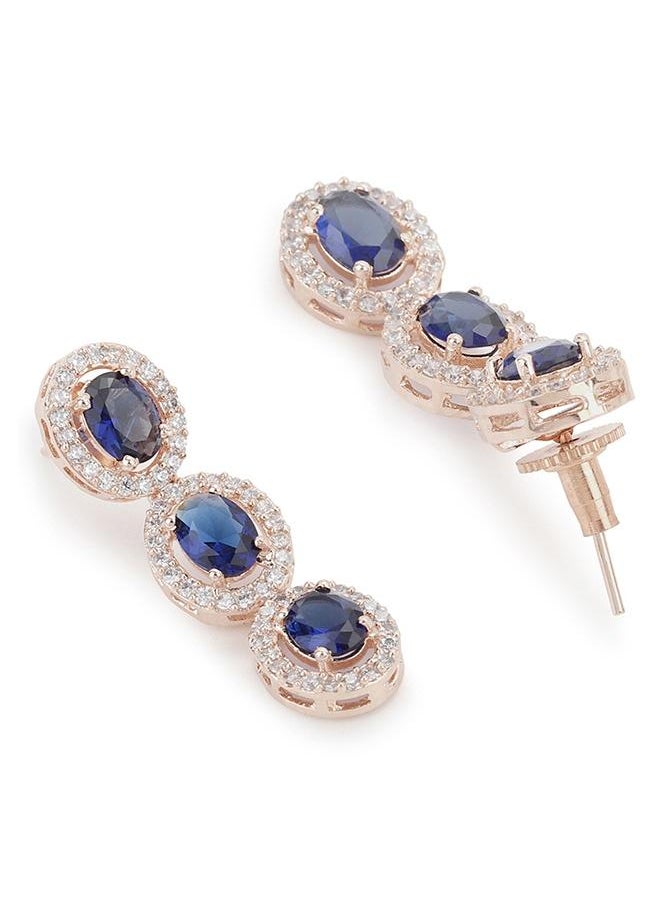 VOYLLA - CZ Rose Gold Plated Pearl Brass Necklace Set with Blue Stone - Image 1