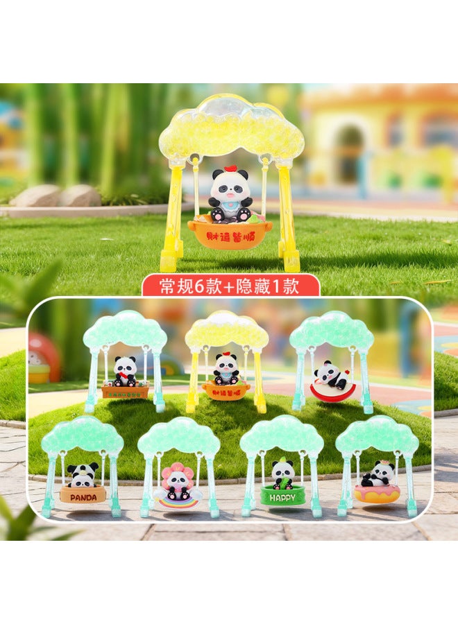 Trendy Chinese-style Cartoon Figurine Of A Food-loving Panda Swinging On A Swing, Blind Box Doll, Creative Desktop Decoration, Hot Item