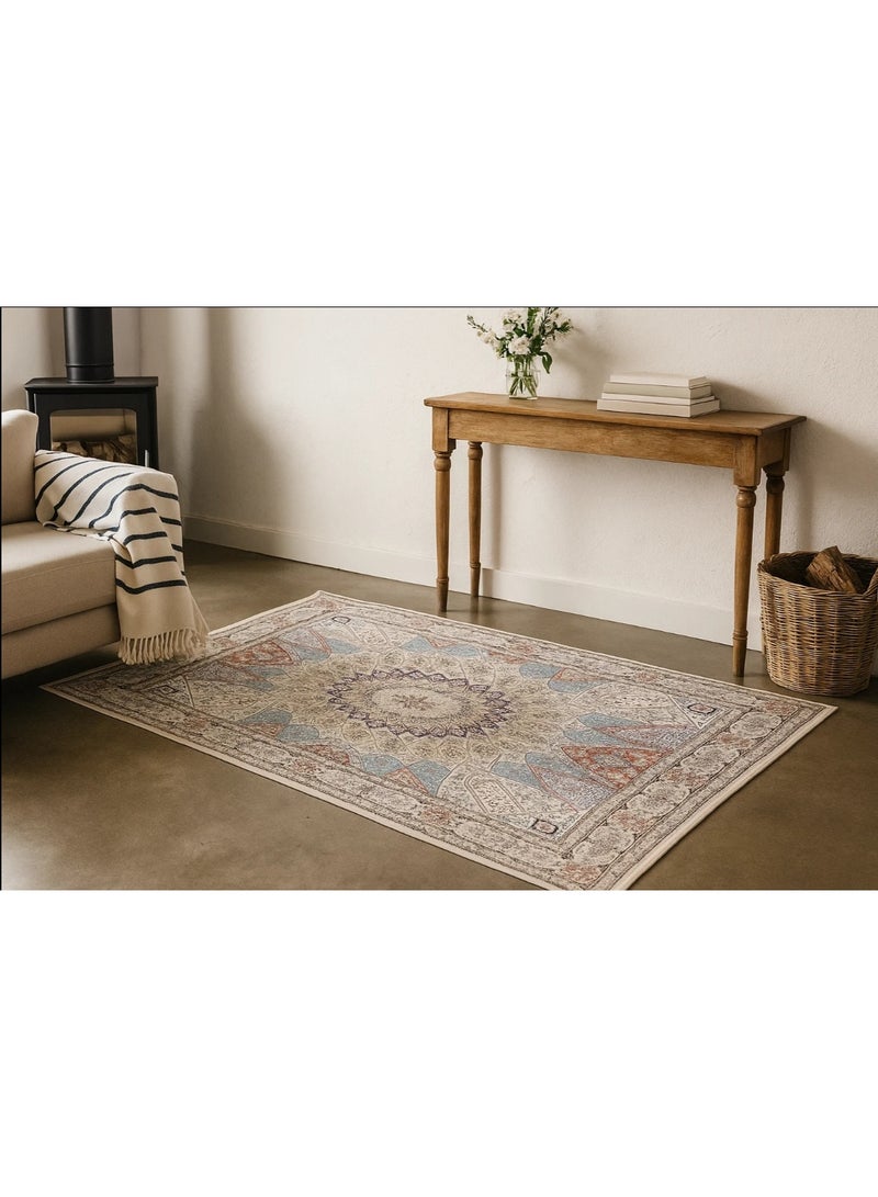 LINGWEI Area Rug (200 x 300 cm) or (80 x 160 cm) Rug Vintage Traditional Distressed Lightweight Thin Retro Indoor Floor Cover Non Slip Floral Carpet - Image 2