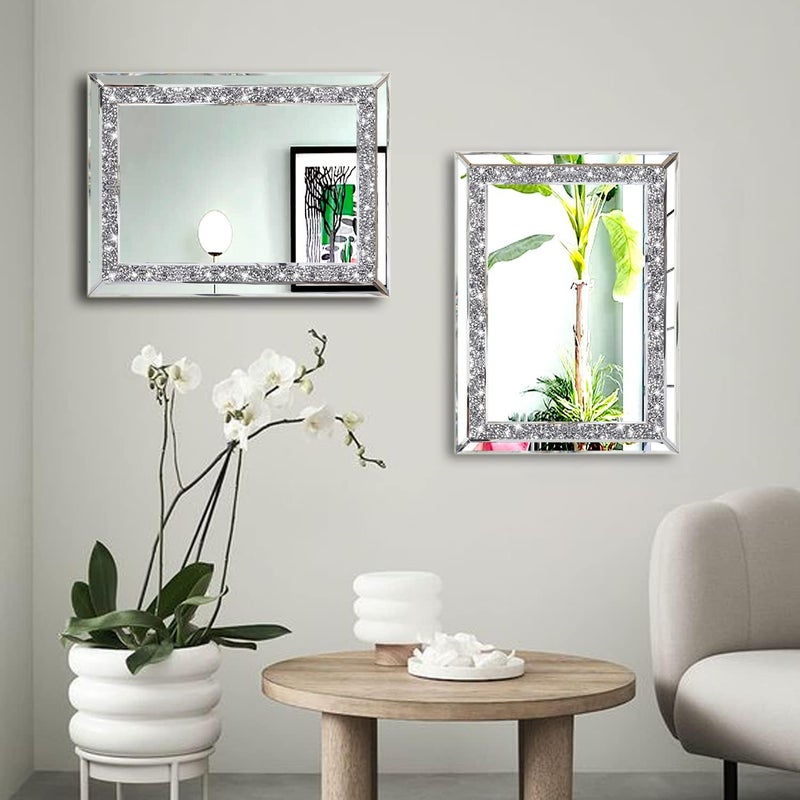 ZOLAPI 2PCS Crystal Rhinestone Diamond Wall MirrorBrilliant HandSpliced Glass MirrorAccent Decorative Mirror for HallwayBathroomBedroom11x15 - Image 3