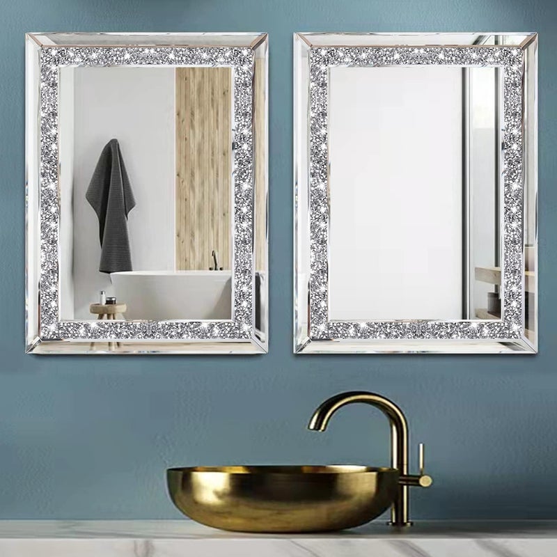 ZOLAPI 2PCS Crystal Rhinestone Diamond Wall MirrorBrilliant HandSpliced Glass MirrorAccent Decorative Mirror for HallwayBathroomBedroom11x15 - Image 5