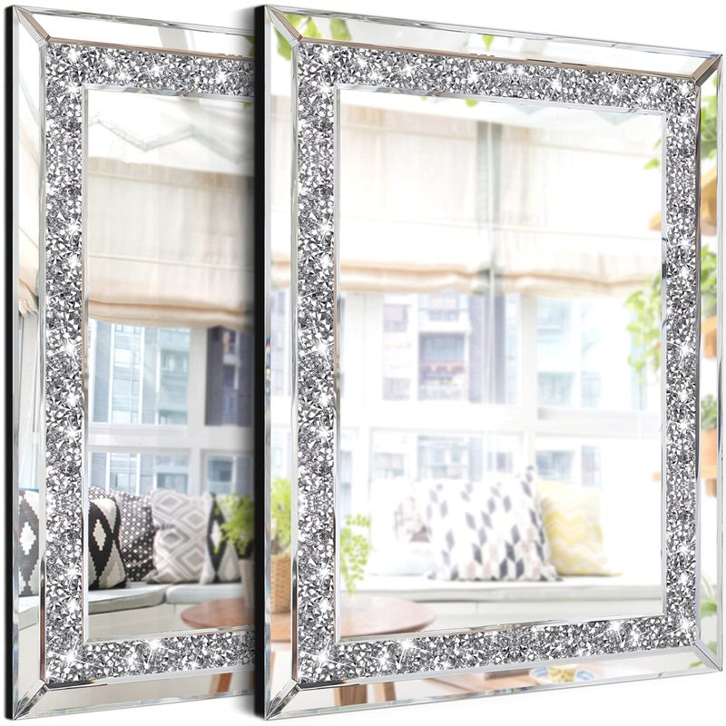 ZOLAPI 2PCS Crystal Rhinestone Diamond Wall MirrorBrilliant HandSpliced Glass MirrorAccent Decorative Mirror for HallwayBathroomBedroom11x15 - Image 1