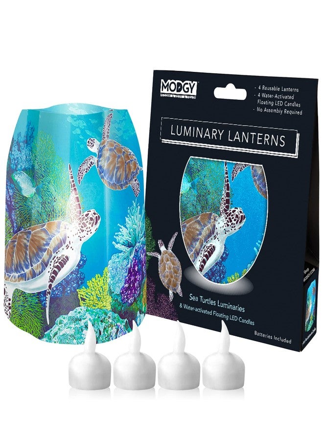 MODGY Luminary Lanterns Candle Holder Decorative Indoor Outdoor Decor, Plastic Candle Lantern Lamps for Wedding Table Centerpiece Porch 4-Pack, with Flameless Floating LED Candles, Sea Turtles - Image 1