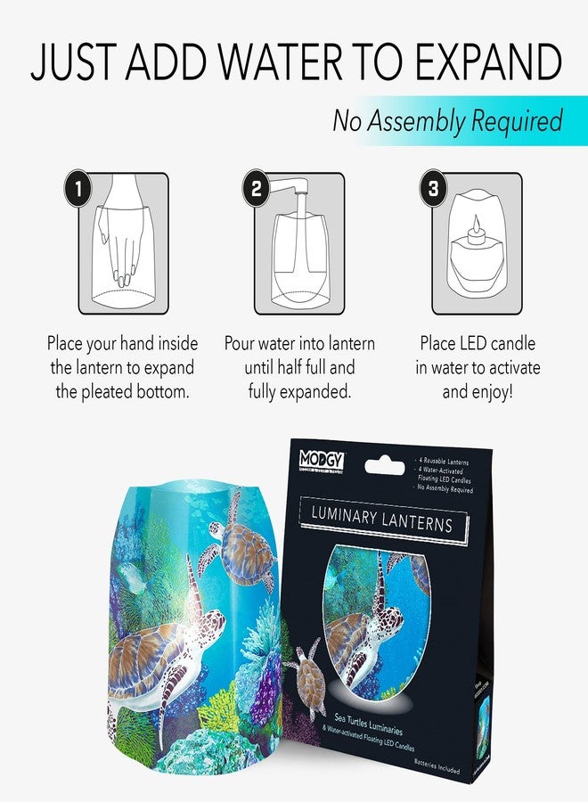 MODGY Luminary Lanterns Candle Holder Decorative Indoor Outdoor Decor, Plastic Candle Lantern Lamps for Wedding Table Centerpiece Porch 4-Pack, with Flameless Floating LED Candles, Sea Turtles - Image 3
