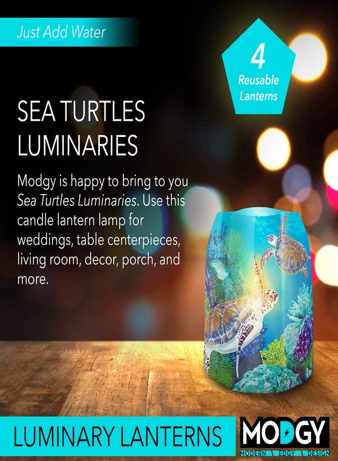 MODGY Luminary Lanterns Candle Holder Decorative Indoor Outdoor Decor, Plastic Candle Lantern Lamps for Wedding Table Centerpiece Porch 4-Pack, with Flameless Floating LED Candles, Sea Turtles - Image 2