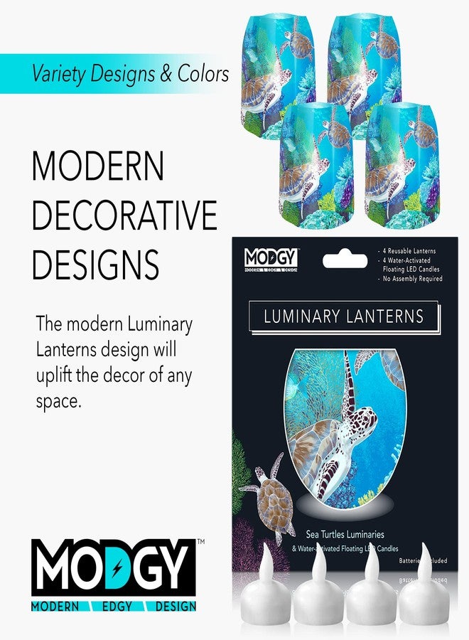 MODGY Luminary Lanterns Candle Holder Decorative Indoor Outdoor Decor, Plastic Candle Lantern Lamps for Wedding Table Centerpiece Porch 4-Pack, with Flameless Floating LED Candles, Sea Turtles - Image 5