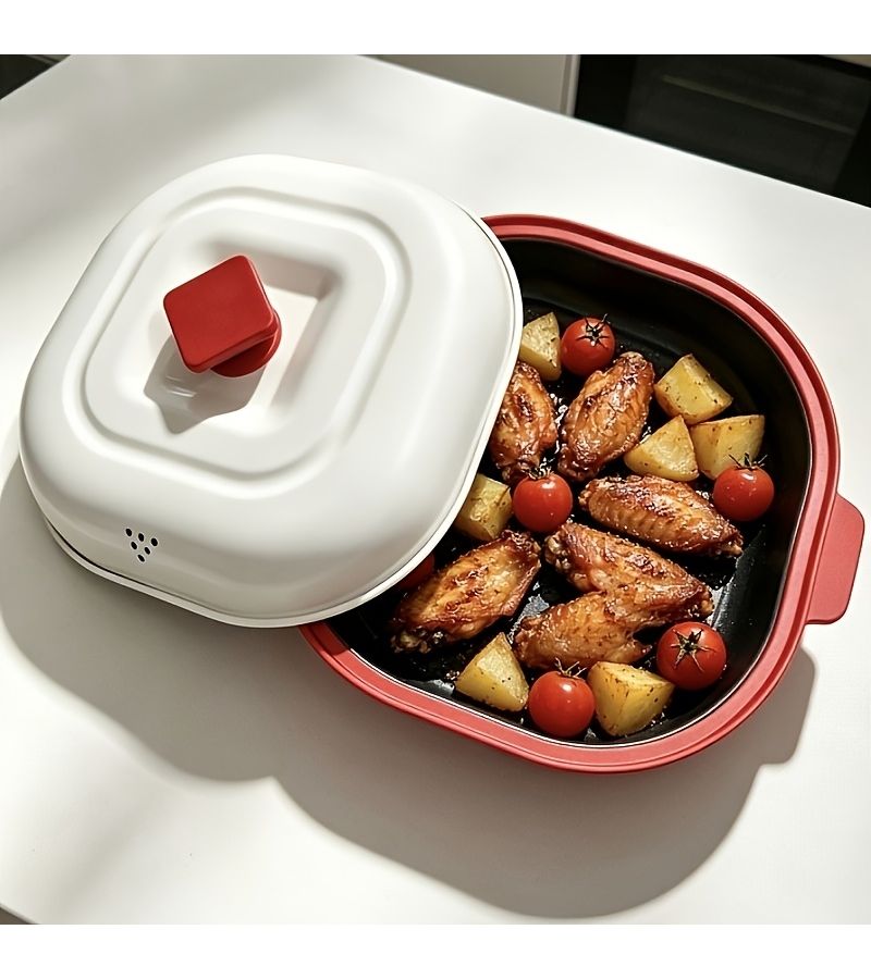 Square Red Microwave Heating Pot High Temperature Resistant Kitchen Cookware - Image 2