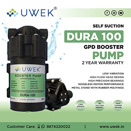 UweK Dura RO Pump - 100 GPD, 100% Copper Winding, 24V DC, 2 Year Warranty - Image 2
