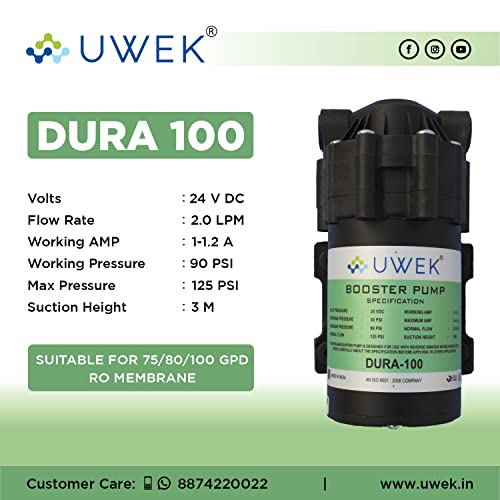UweK Dura RO Pump - 100 GPD, 100% Copper Winding, 24V DC, 2 Year Warranty - Image 3