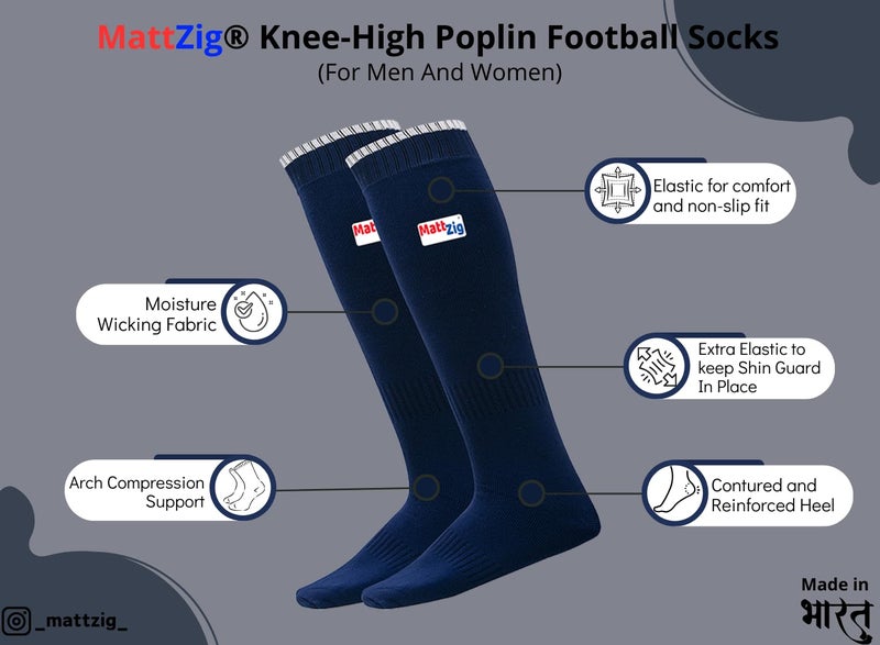 MATTZIG ® Club Football Kit (Knee Length Poplin Socks, Shin Guard, Cotton Arm Sleeves, Kit Bag) - Dark Blue - Image 2